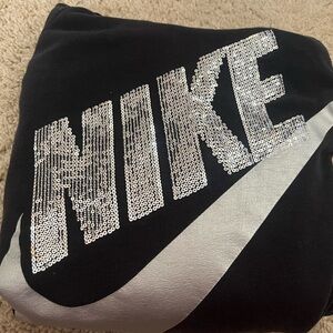 Nike Black Hoodie Sweatshirt with Silver Sequin Logo